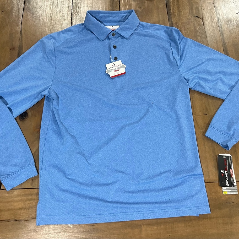 Grand Slam NWT Men’s Long Sleeve Golf Polo Shirt, Size Medium, Blue